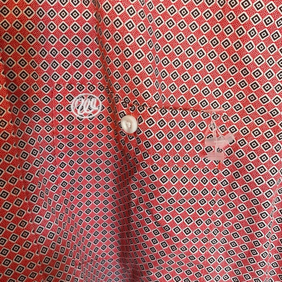 Wrangler Shirt Mens XL Red With Blue/white Diamond Geometric Buttons Western - Picture 2 of 5